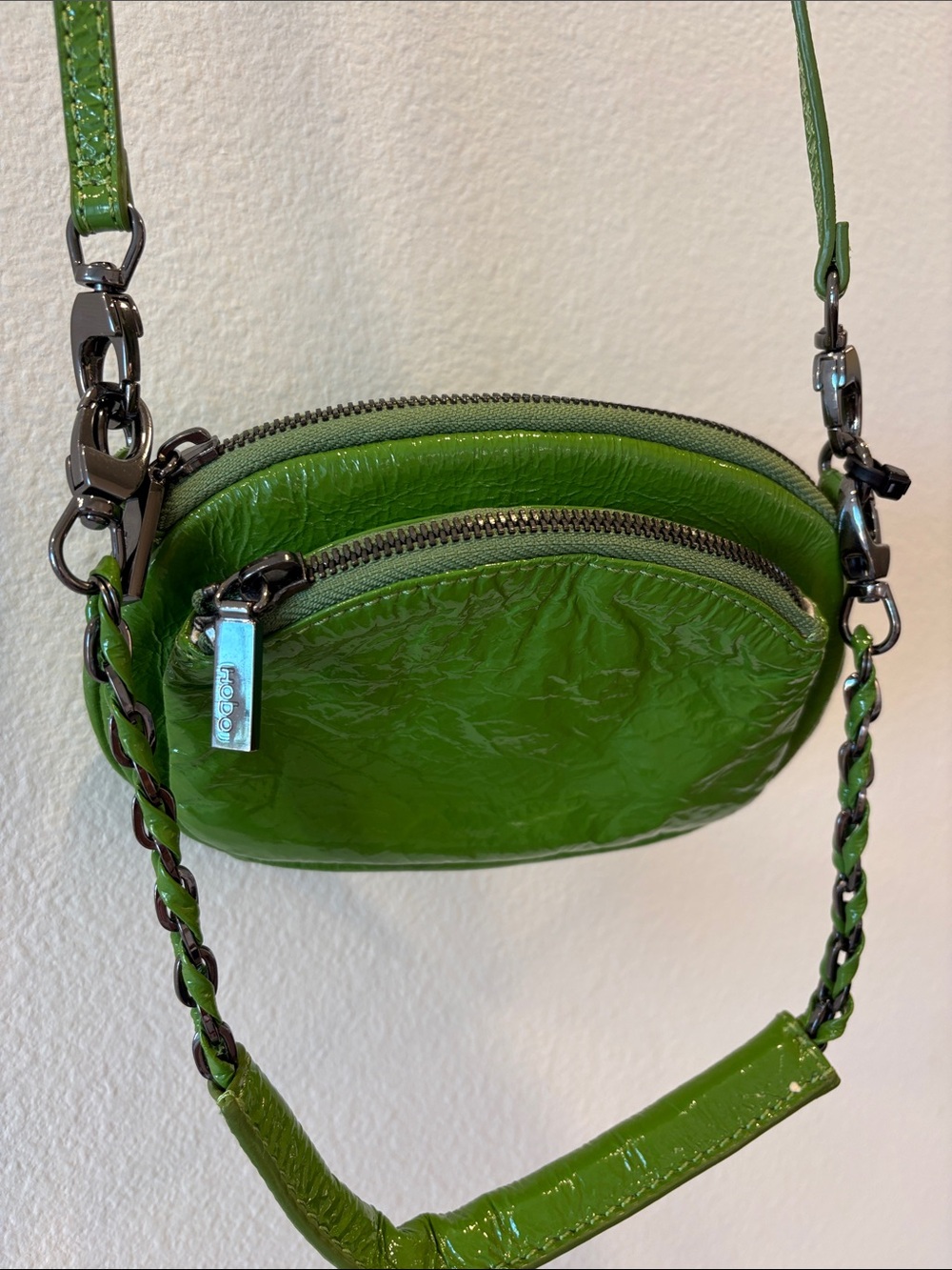 Hobo International Green Crinkle Patent Leather Crossbody Bag